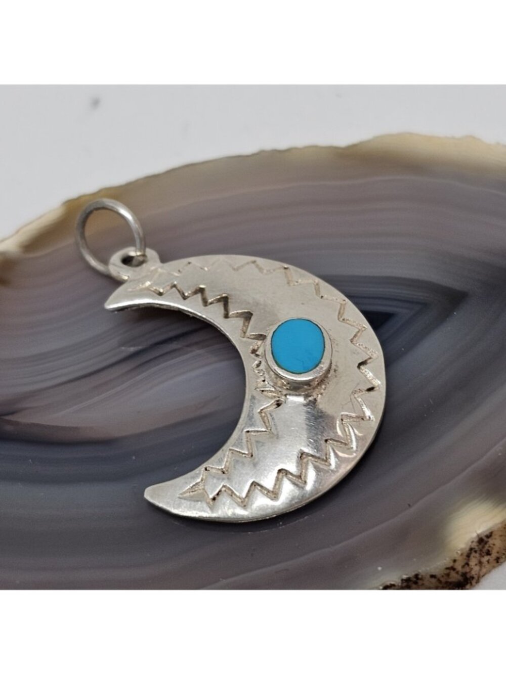 Sterling Silver 925 Crescent Moon Turquoise Stone Charm Pendant Southwestern - Picture 7 of 9